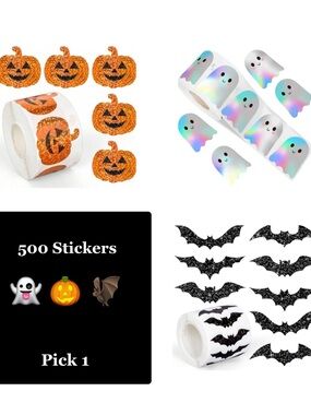 500 Halloween Pumpkin, Ghost or Bat Stickers